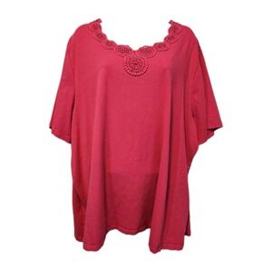 Liz & Me for Catherines Pink Cotton Blend Top 2X Short Sleeves Western Fairy